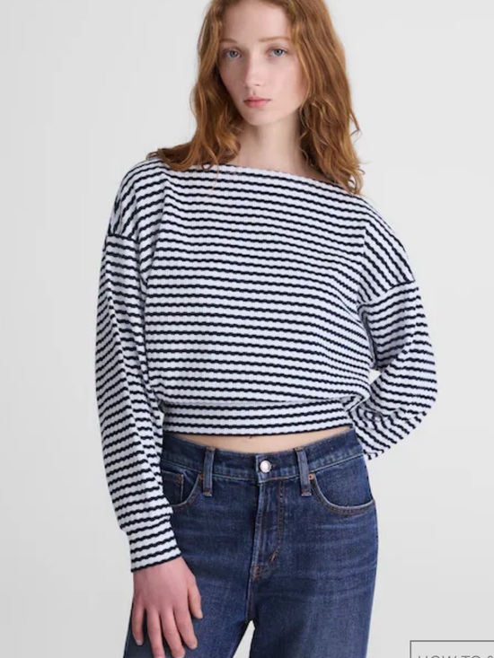 Madewell Tops - Madewell Textural-Stitch Boatneck Top Jacquard Rib Stripe Navy